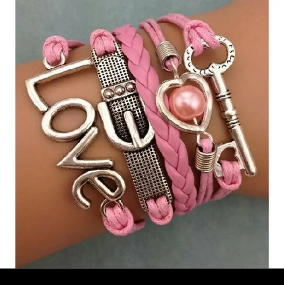 Pink Leather Love Bracelet